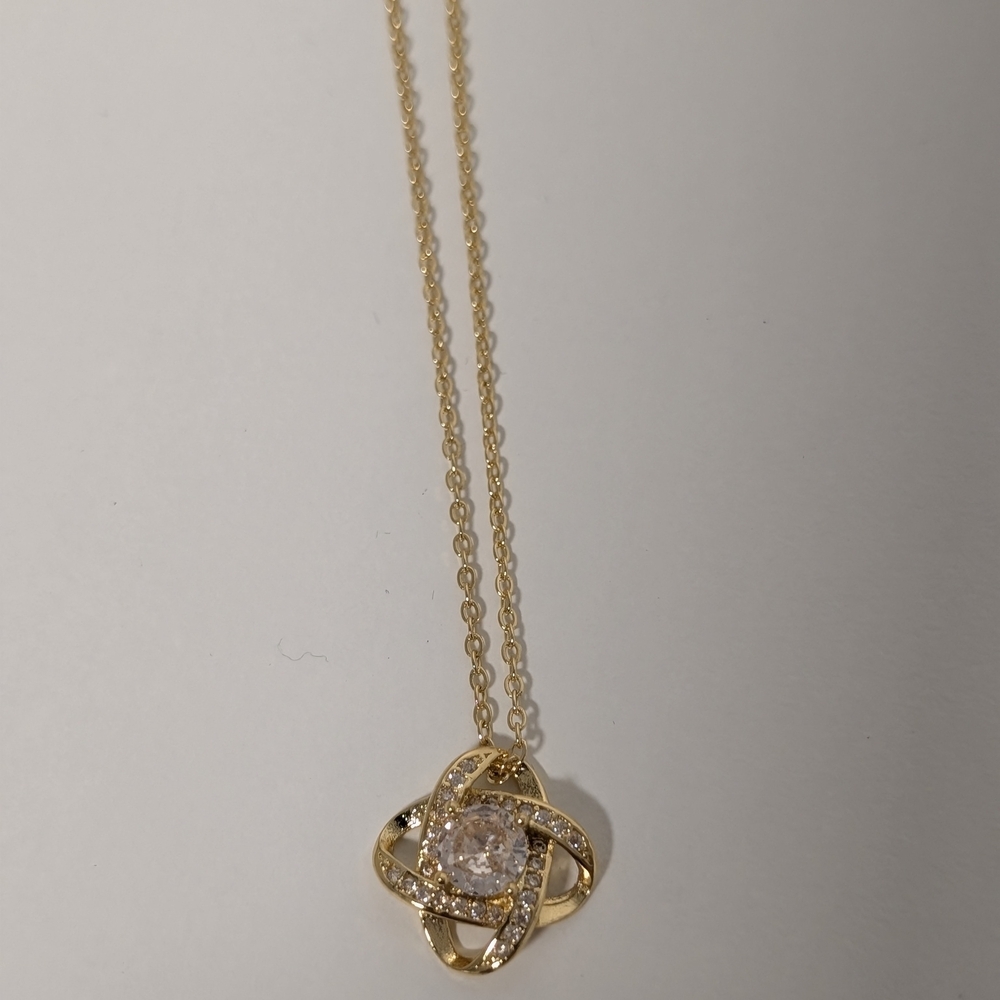 14K Gold Plated Crystal Knot Pendant Necklace - Women Jewelry